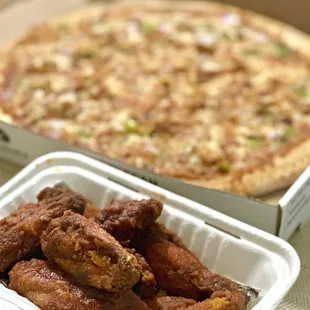 BBQ Chicken Pizza and wings