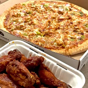 BBQ Chicken Pizza and wings