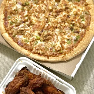 BBQ Chicken Pizza and wings