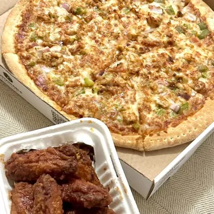 BBQ Chicken Pizza and wings