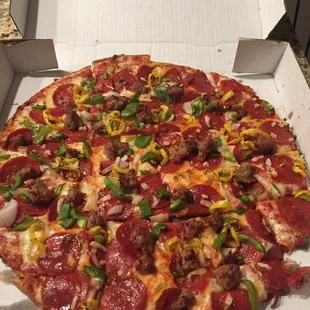 Supreme pizza banana peppers instead of mushrooms