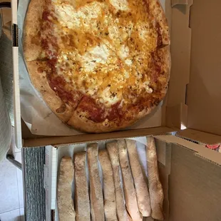 Pizza and breadsticks