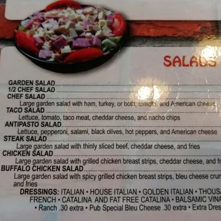 salads, menu
