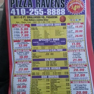 a menu for a pizza restaurant