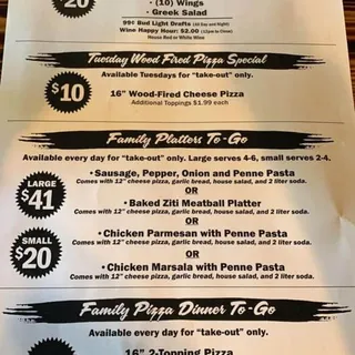 Family Pizza Dinner To-Go