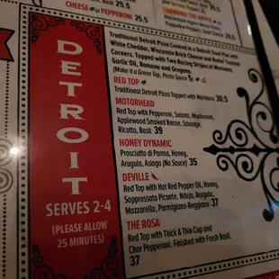 the menu of a restaurant
