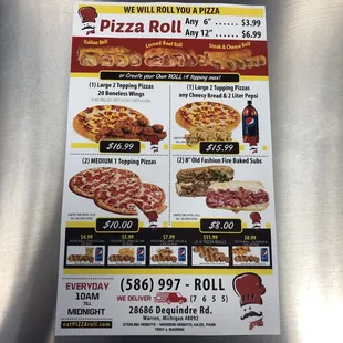 a menu for a pizza restaurant