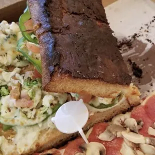 This is how they delivered the pizza to her. Burnt on bottom, and uncooked on top!