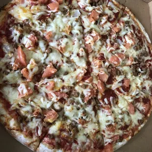 XL Pizza with Pepperoni, Italian Sausage, Sliced Tomatoes, and Onions!!!