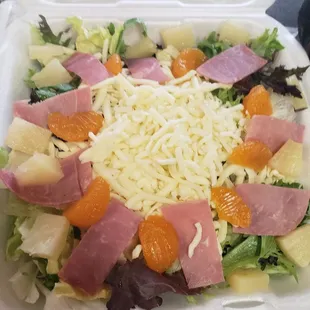 Hawaiian delight salad (bacon on the side) great with their house (sweet and sour poppyseed) dressing