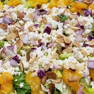oranges, feta cheese, almonds, and lettuce