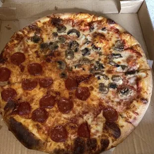 Half pepperoni half mushroom