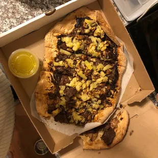 Desert flat bread with fruit and nut, dry nasty zero effort spaghetti.