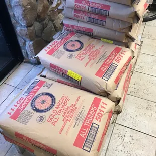 Bags of flour for the fresh dough