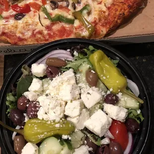 Vegi Pizza and Greek Salad