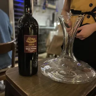 The wine waiting to be aerated tableside