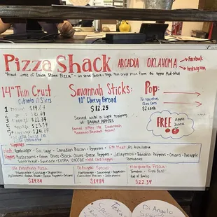 Pizza Shack Menu