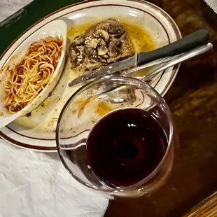 Veal piccata and angel hair pasta.