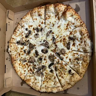 16&quot; (Large) White pizza with mushroom as one additional topping. So. Darn. Good!!!