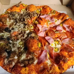 sausage, pepperoni, canadian bacon, mushroom, jalapeno