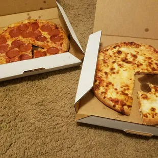 10in. cream cheese, 10in. pepperoni. Cream cheese was edible, pepperoni was awful.