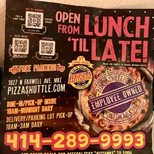 open lunch from the late