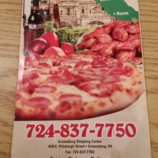 a menu for a pizza restaurant