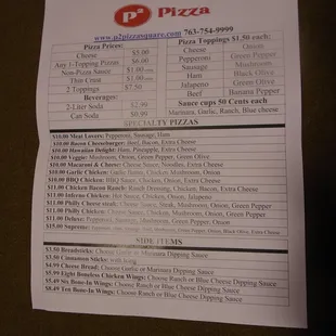 Takeout menu - pizza.