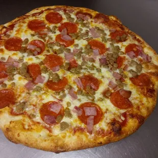 a pepperoni and sausage pizza
