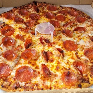 Perfectly distributed pepperonis and a really good crispy crust that wasn't too thick or bready.