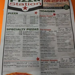 the menu for the pizza station