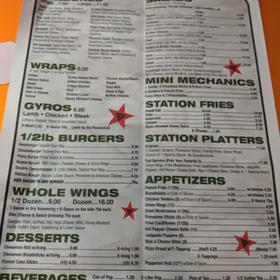 the menu of the restaurant