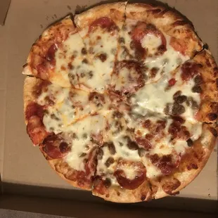 Medium pepperoni and sausage pizza