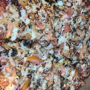 Margarita pizza added chicken and mushrooms..