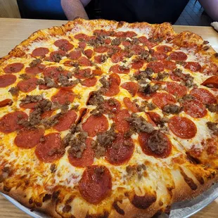 Large pie with pepperoni and sausage