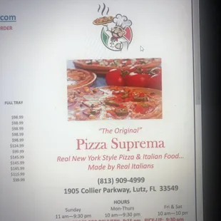 a menu on a computer screen