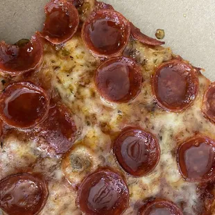 Pepperoni pizza. Hot honey. 3 bites gone.