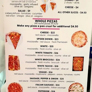 a menu for a pizza restaurant