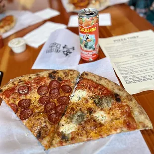 Cookie, Blood Orange Soda, Pepperoni, and Baller Slices.