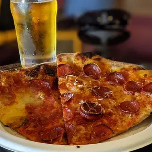 Slice of Hot Tony and pepperoni with a Portland Cider English dry.