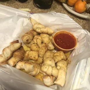 Garlic knots - tons of grease filled the container, but oh so tasty.
