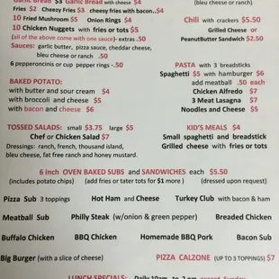 a menu for a pizza restaurant