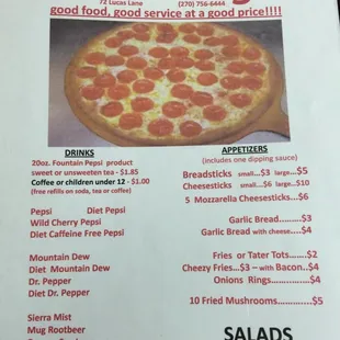a menu for a pizza restaurant
