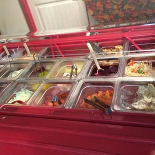 a display of different types of food