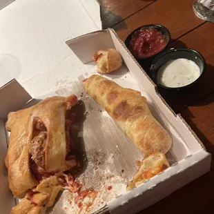 Pizza Rolls and meatball calzone