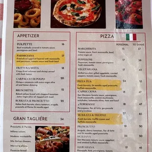 a menu for a pizza restaurant