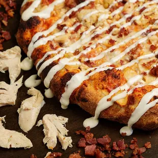 Chicken Bacon Ranch: honey roasted chicken, bacon, creamy ranch dressing.