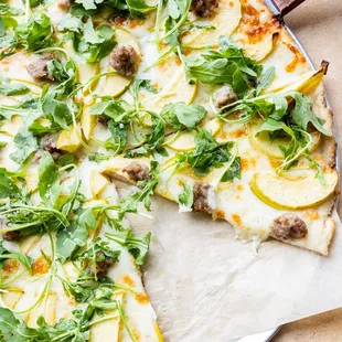 Gluten free Honey Apple Sausage pizza -- also available dairy free and vegan!