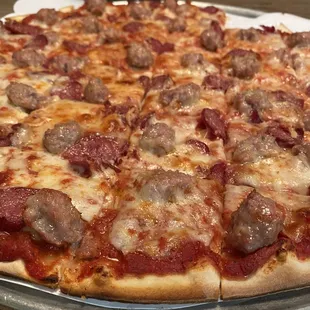 Pepperoni and sausage pizza