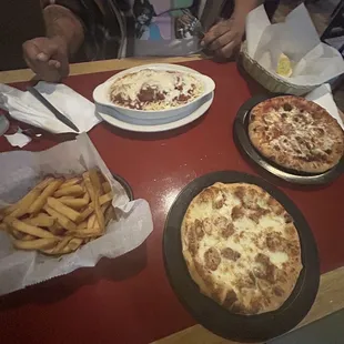 French Fries. Chicken Alfredo Pizza. Spaghetti. Meat Lovers Pizza.